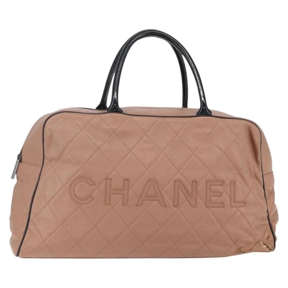 CHANEL Matelasse Boston Bag Grained Calf Skin Pink Silver CC